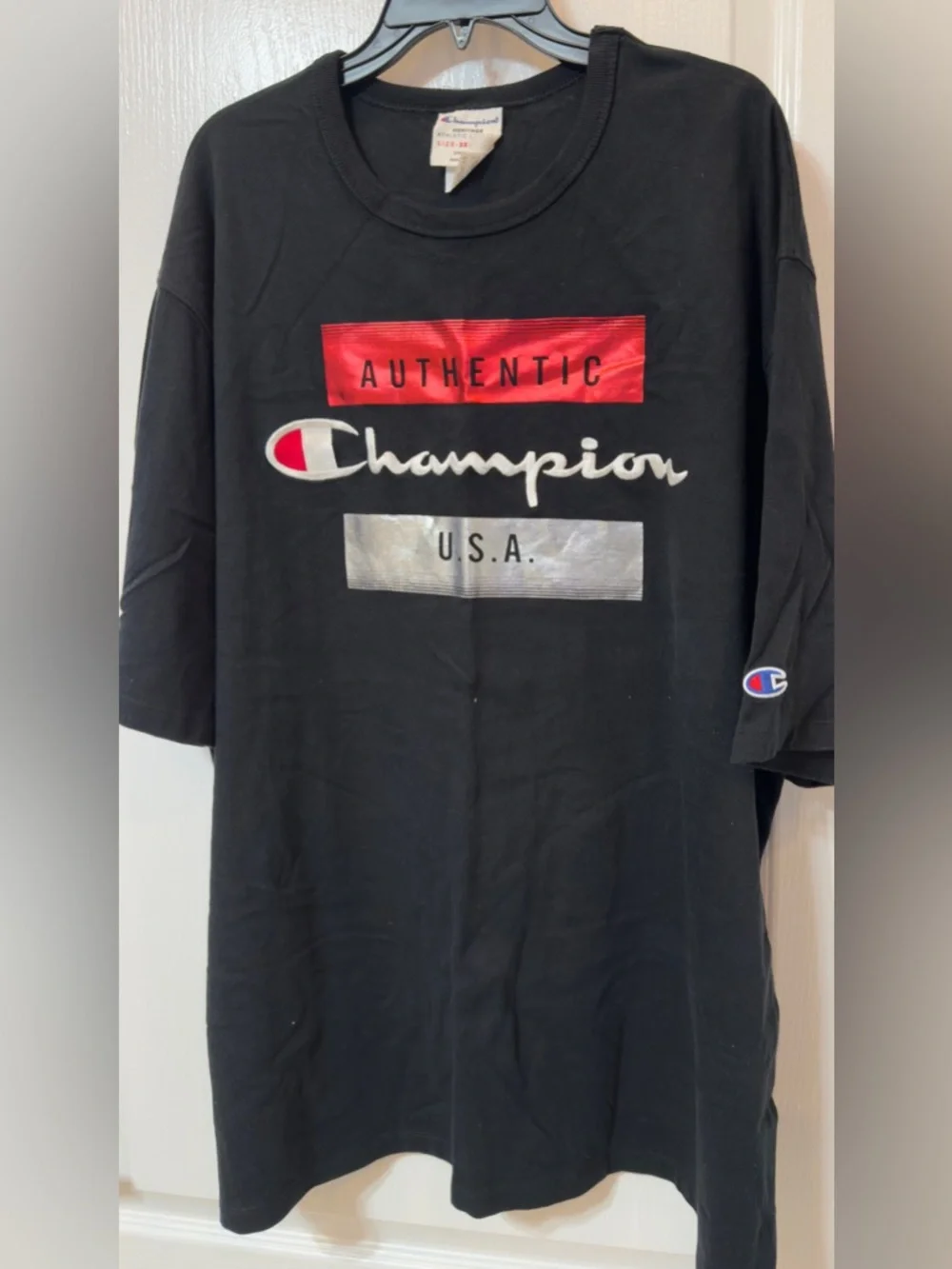 Champion Black Short-Sleeve Tee with Red & Silver Logo Panels 3XL New w/o tags - Picture 4 of 9